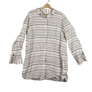 Granet Hill Button Down Women's Shirt blouse 100% Linen top Size M White striped